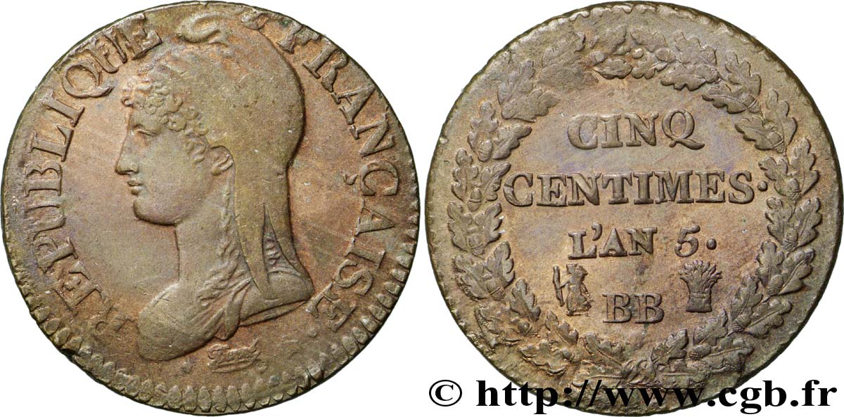 Cinq centimes Dupré, grand module 1797 Strasbourg F.115/20 BB 