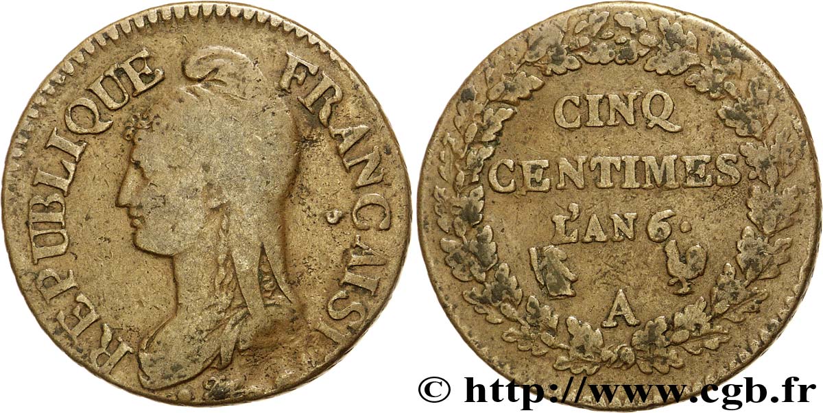 Cinq centimes Dupré, grand module 1798 Paris F.115/36 BC 