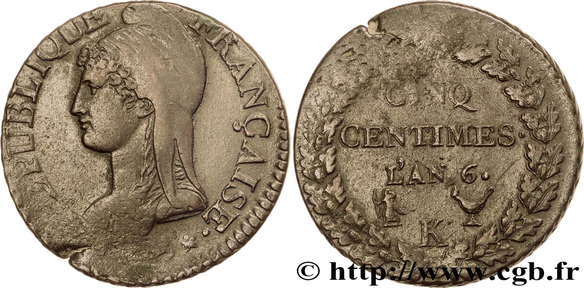 Cinq centimes Dupré, grand module 1798 Bordeaux F.115/41 BB 