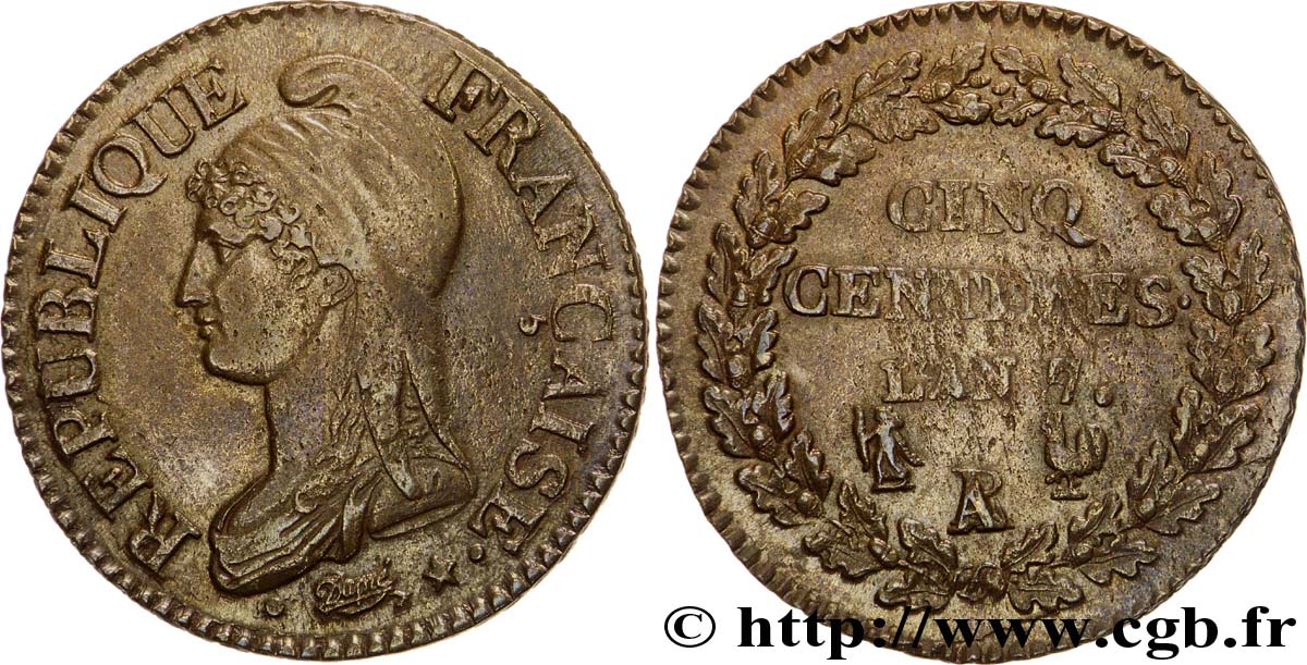 Cinq centimes Dupré, grand module 1799 Paris/Orléans F.115/57 XF 
