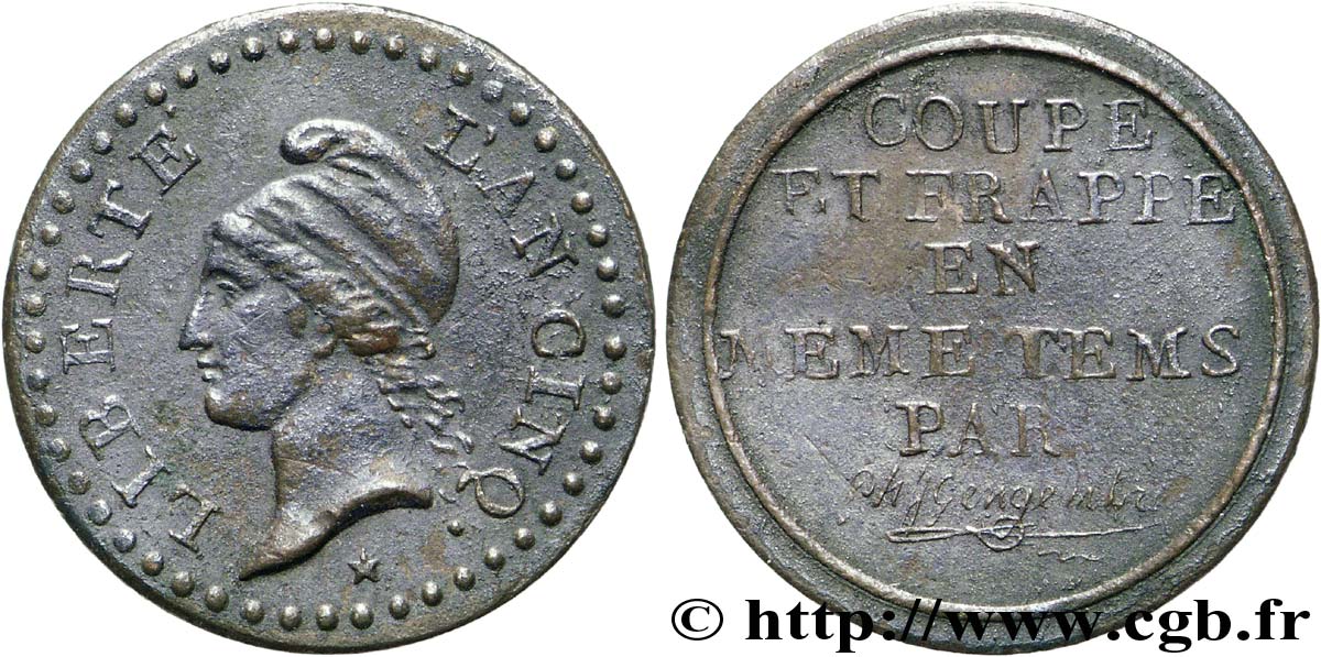 Essai de un centime, procédé de Gengembre 1797 Paris Maz.384  XF 