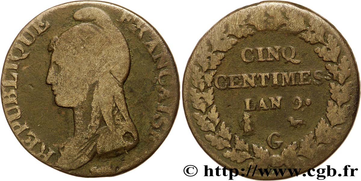 Cinq centimes Dupré, grand module, avers du décime 1801 Genève F.115/159 VF 