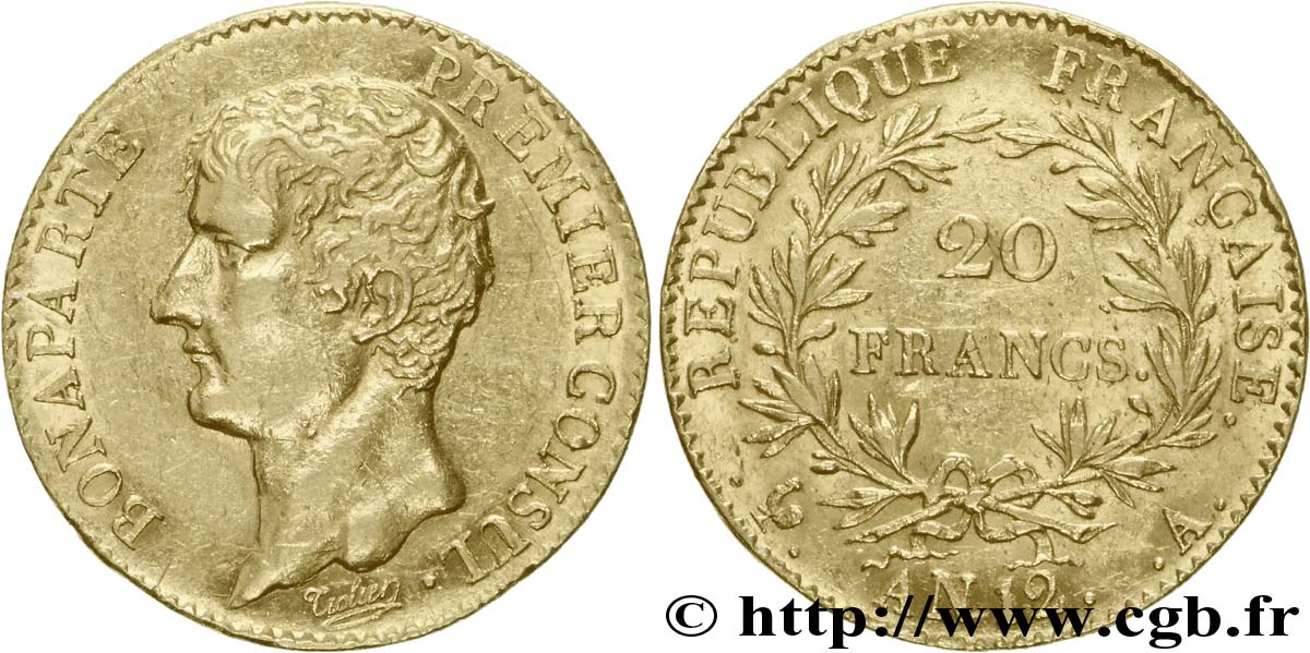 20 francs or Bonaparte Premier Consul 1804 Paris F.510/2 AU 