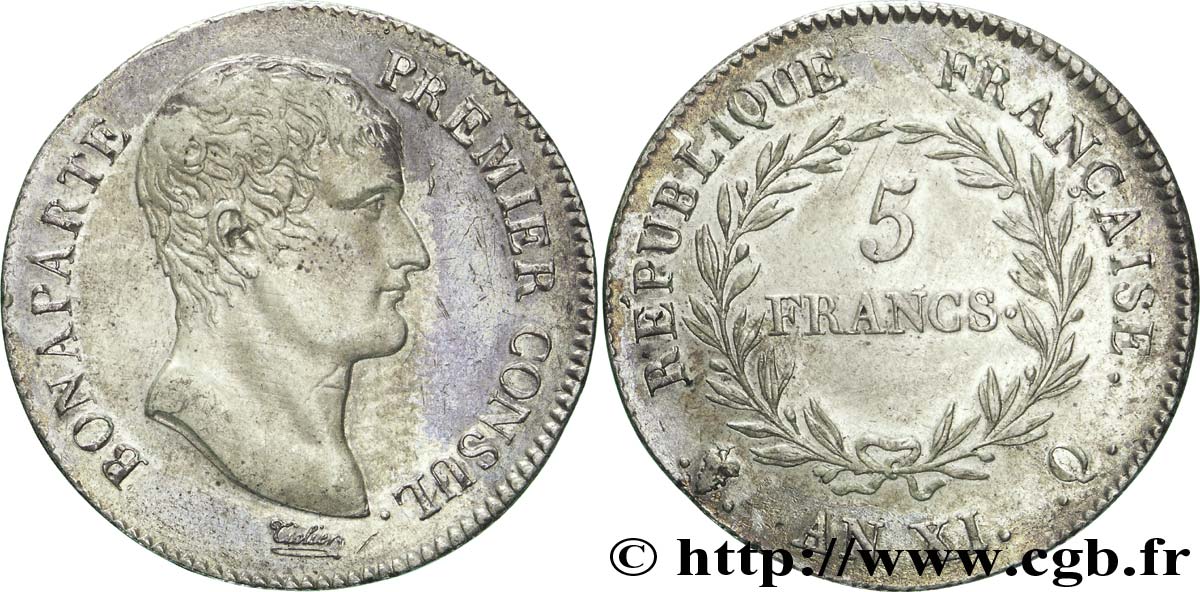 5 francs Bonaparte Premier Consul 1803 Perpignan F.301/7 MBC 