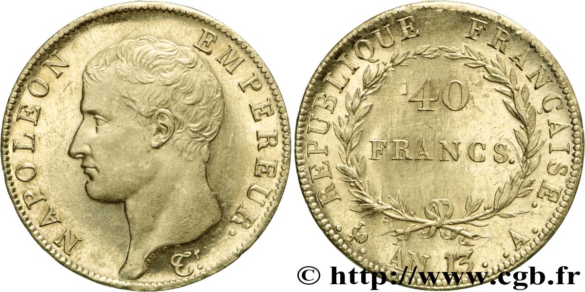 40 francs or Napoléon tête nue, Calendrier révolutionnaire 1805 Paris F.537/1 EBC 