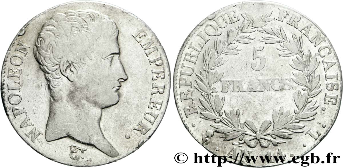 5 francs Napoléon Empereur, Calendrier révolutionnaire 1805 Bayonne F.303/25 VF 
