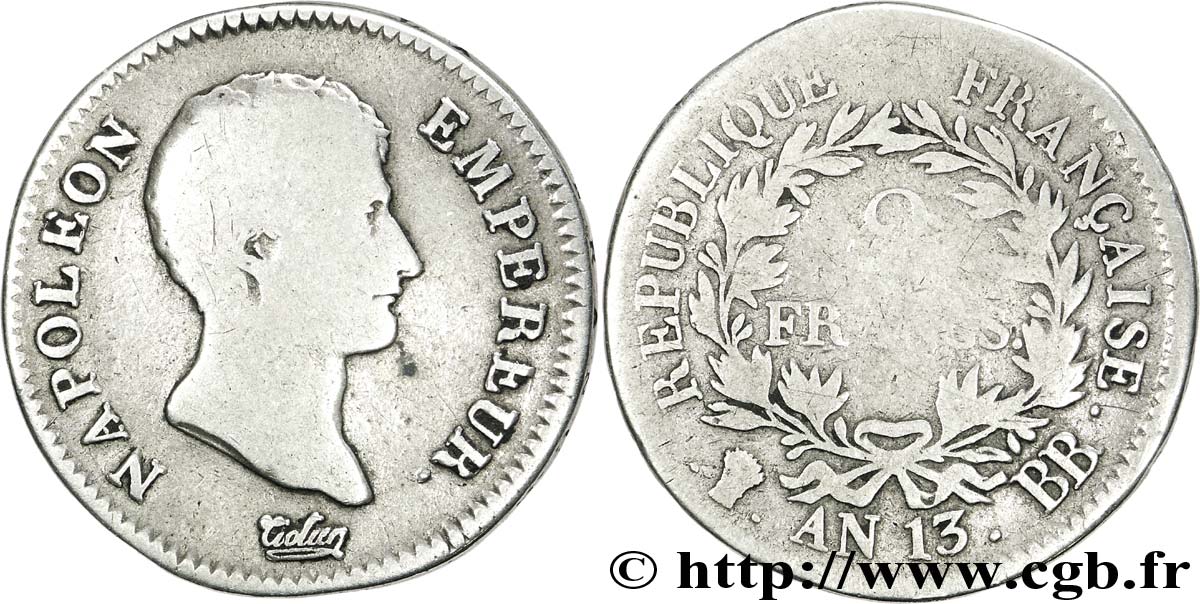 2 francs Napoléon Empereur, Calendrier révolutionnaire 1805 Strasbourg F.251/13 RC 