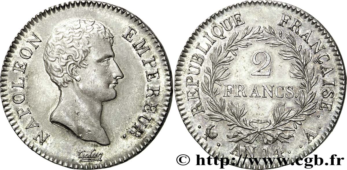 2 francs Napoléon Empereur, Calendrier révolutionnaire 1805 Paris F.251/27 SUP 