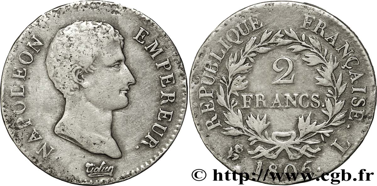 2 francs Napoléon Empereur, Calendrier grégorien 1806 Bayonne F.252/6 BC 