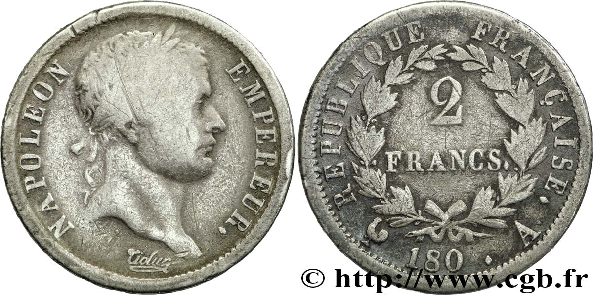 2 francs Napoléon Ier tête laurée, République française n.d. Paris F.254/1 VF 