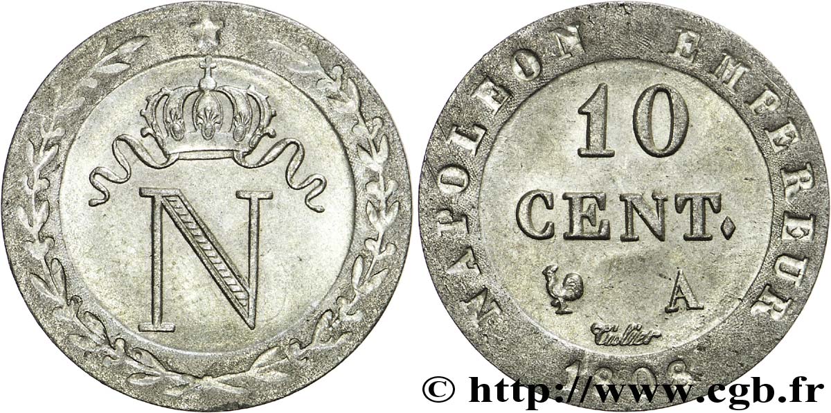 10 cent. à l N couronnée 1808 Paris F.130/2 SC 