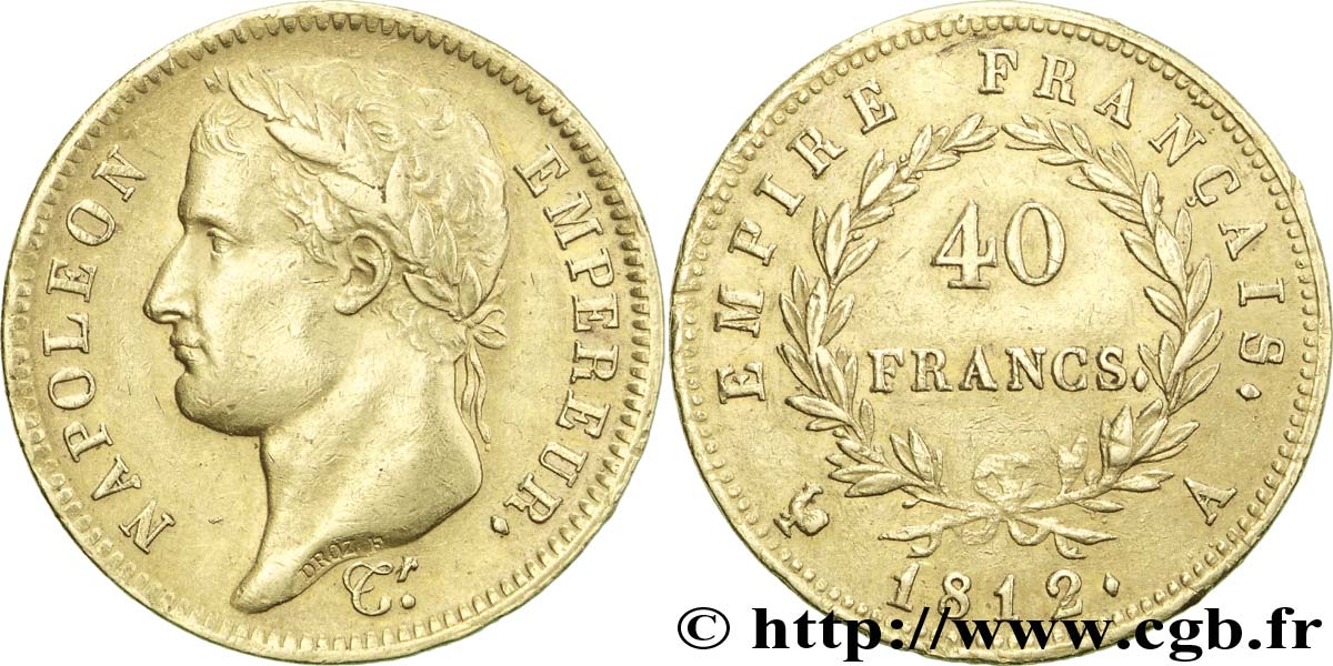 40 francs or Napoléon Ier tête laurée, Empire français 1812 Paris F.541/9 XF 