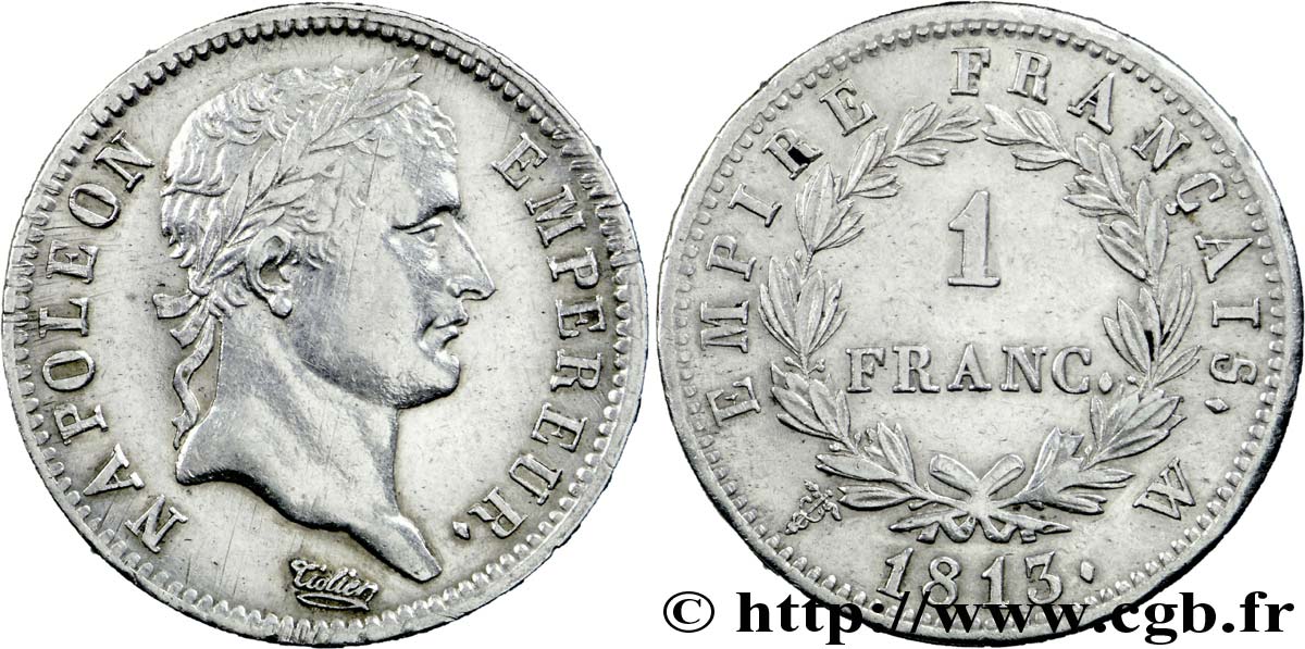 1 franc Napoléon Ier tête laurée, Empire français 1813 Lille F.205/73 VZ 