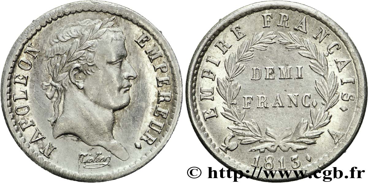 Demi-franc Napoléon Ier tête laurée, Empire français 1813 Paris F.178/49 MS 