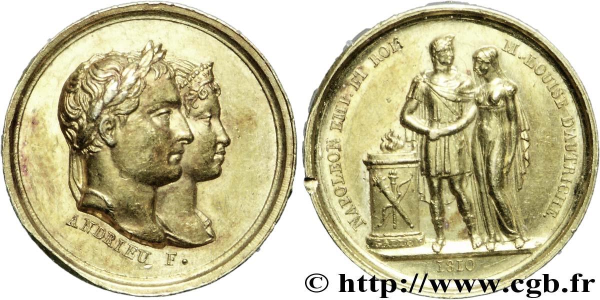 PRIMER IMPERIO Médaille OR 15, Mariage de Napoléon Ier et de Marie-Louise EBC
