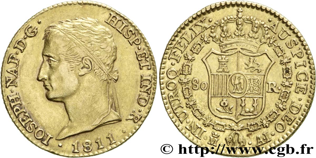 80 reales or, 2e type 1811 Madrid VG.2061  MBC 