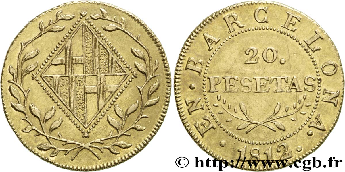 20 pesetas or 1812 Barcelone VG.2085  BB 