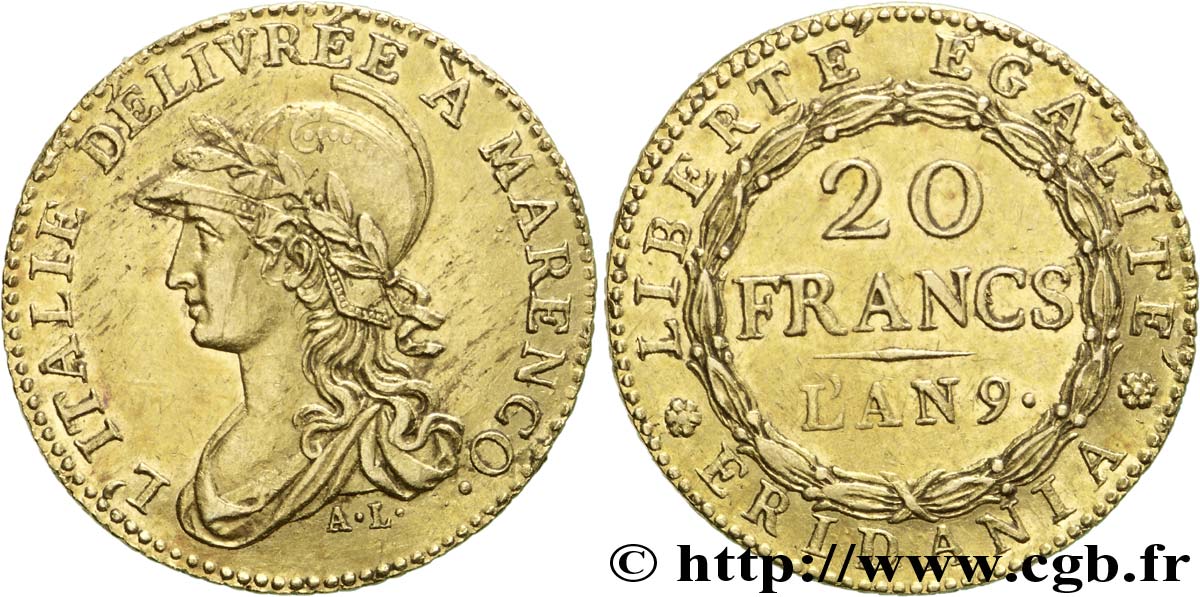 20 francs Marengo 1801 Turin VG.842  MBC 