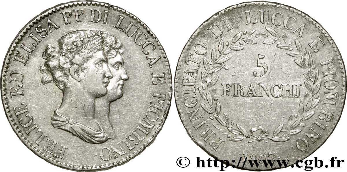5 franchi, moyens bustes 1807 Florence VG.1472  BB 