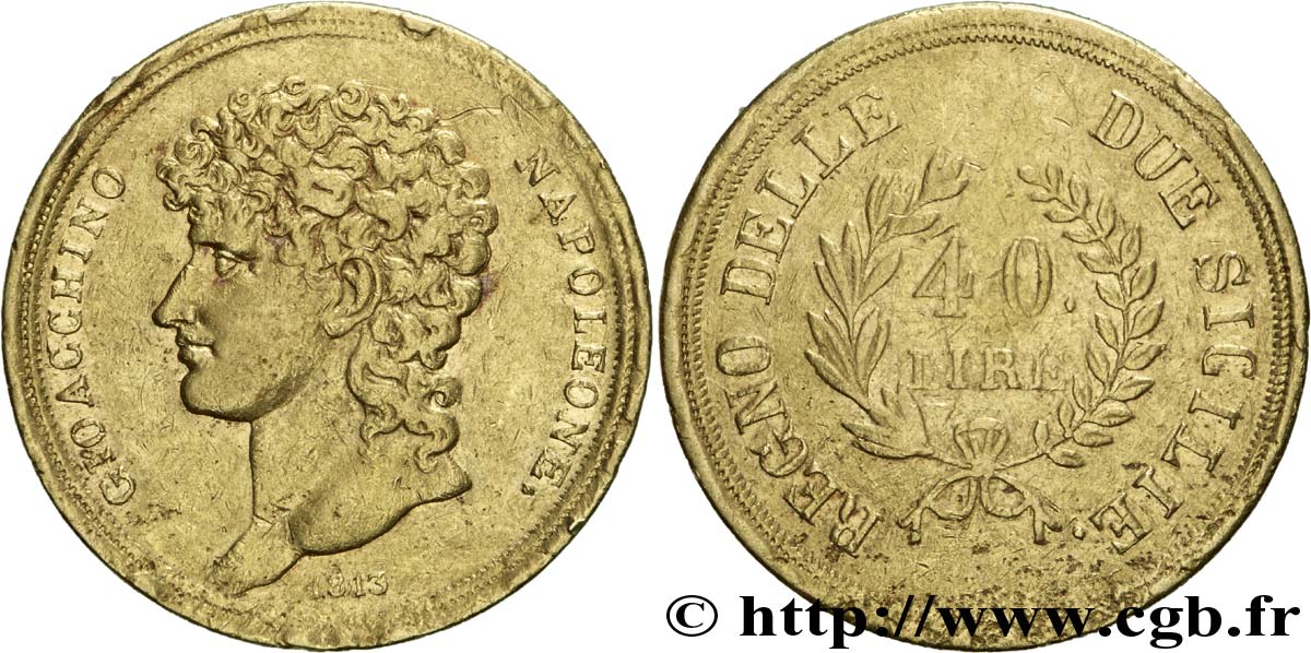 40 lire or, branches longues 1813 Naples VG.2251  MBC 