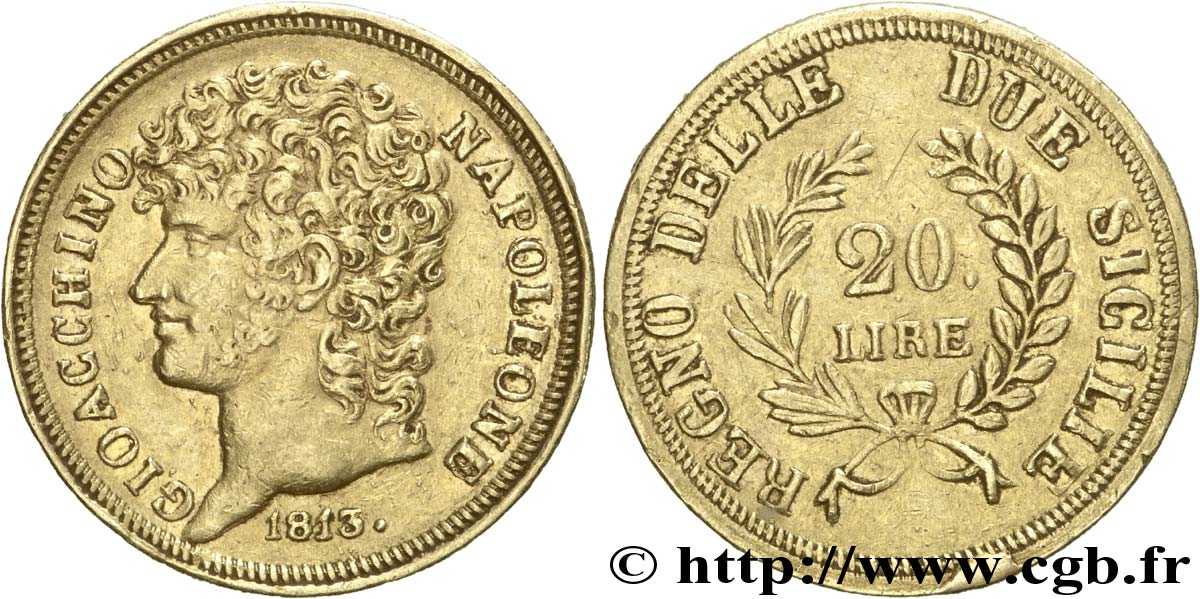 20 lire or, branches longues 1813 Naples VG.2253  SS 