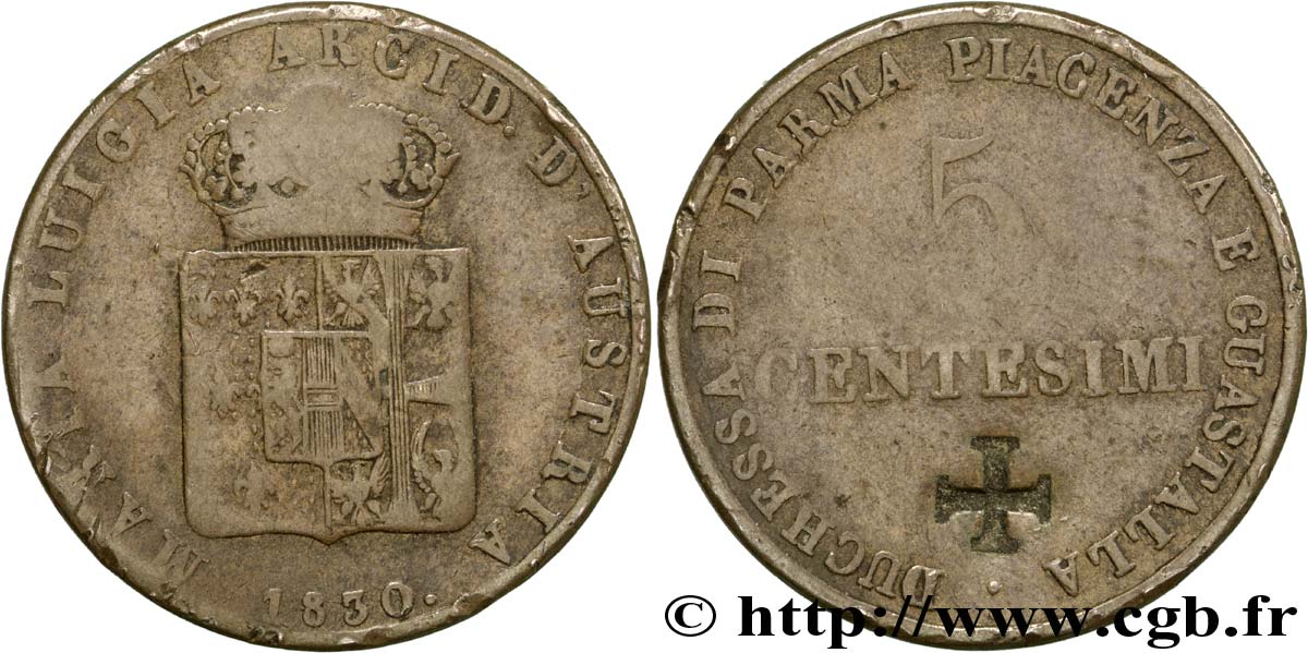 5 centesimi, contremarqué d’une croix 1830 Milan M.124  SGE 