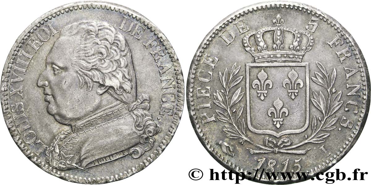 5 francs Louis XVIII, buste habillé 1815 Limoges F.308/20 SUP 