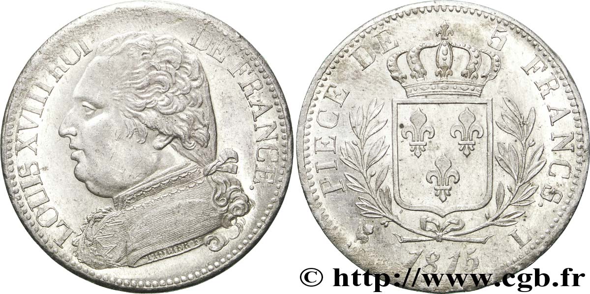 5 francs Louis XVIII, buste habillé 1815 Bayonne F.308/23 VZ 