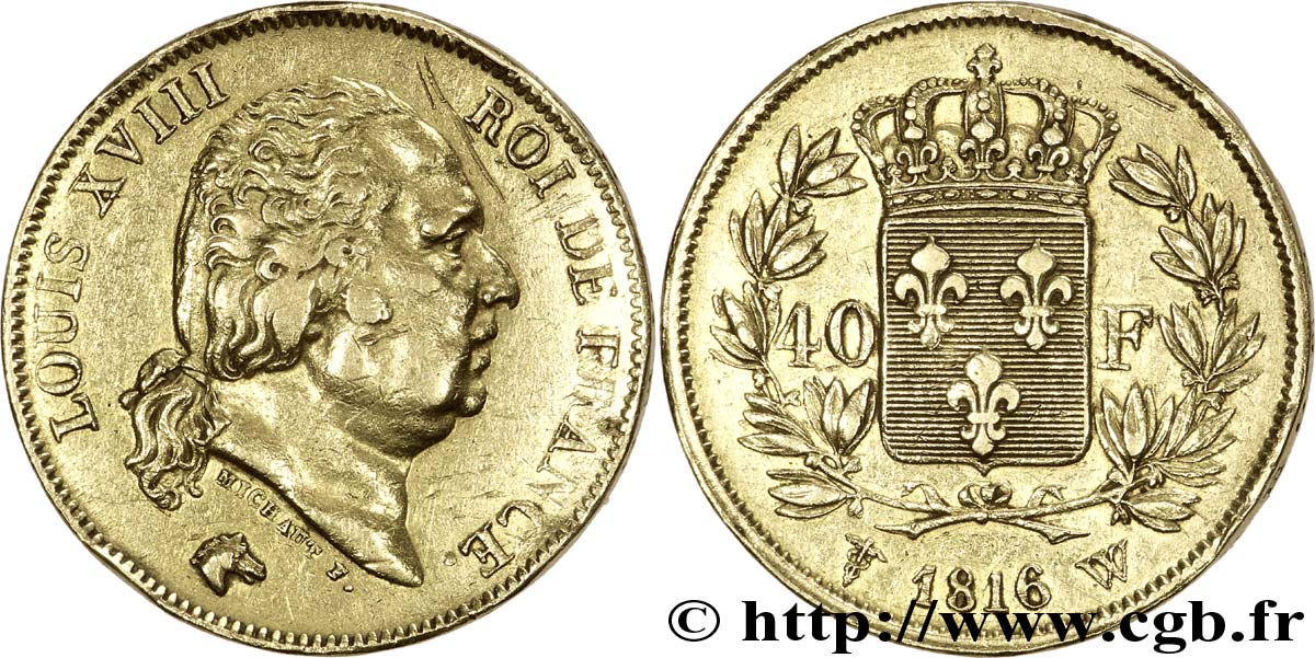 40 francs or Louis XVIII 1816 Lille F.542/5 BB 