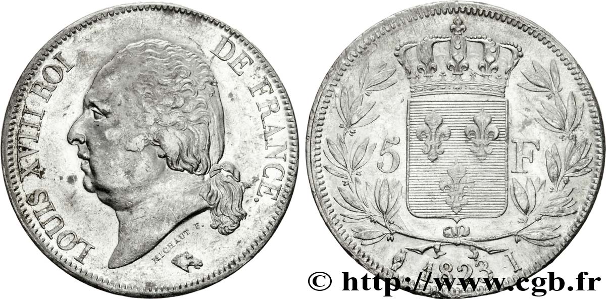 5 francs Louis XVIII, tête nue 1823 Limoges F.309/81 TTB 