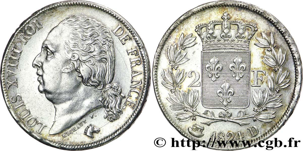 2 francs Louis XVIII 1824 Lyon F.257/53 SS 