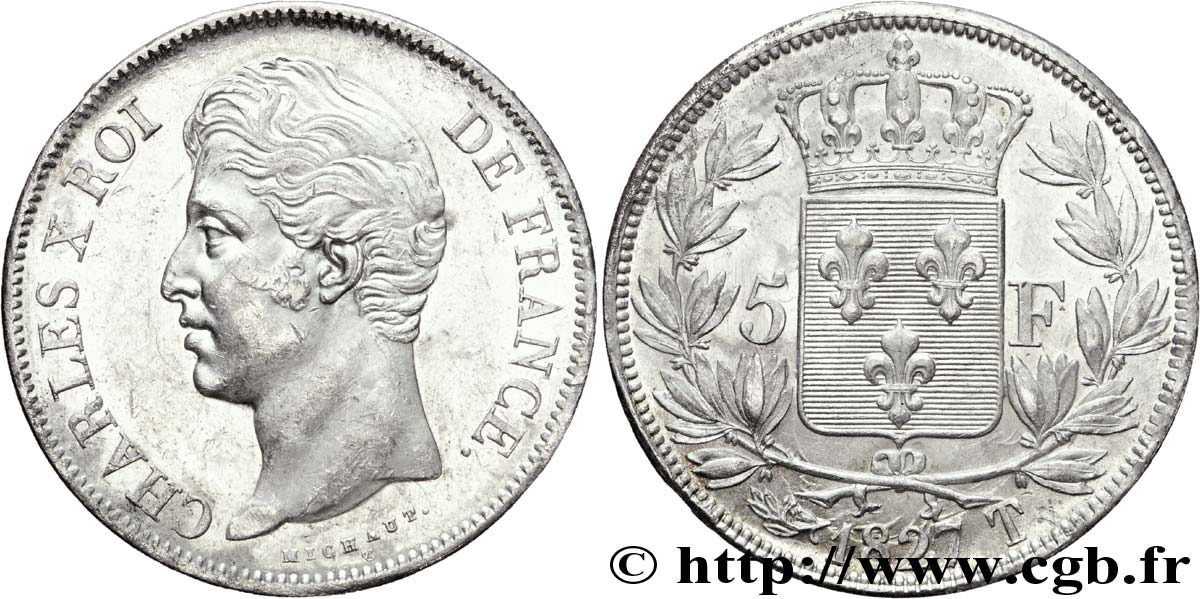 5 francs Charles X, 2e type 1827 Nantes F.311/12 EBC 