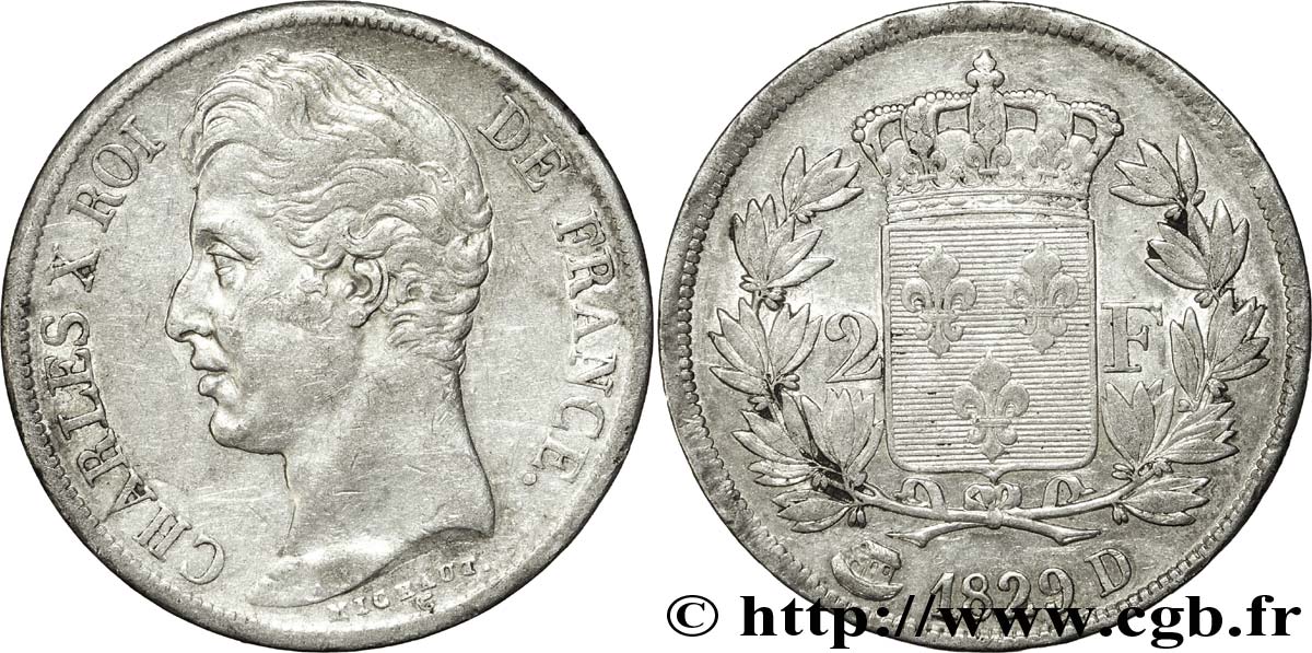 2 francs Charles X 1829 Lyon F.258/52 MBC 