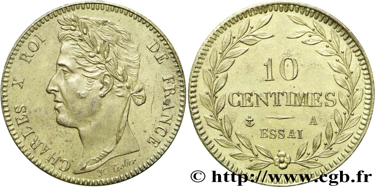 Essai de 10 centimes en cuivre jaune n.d. Paris VG.2616  AU 