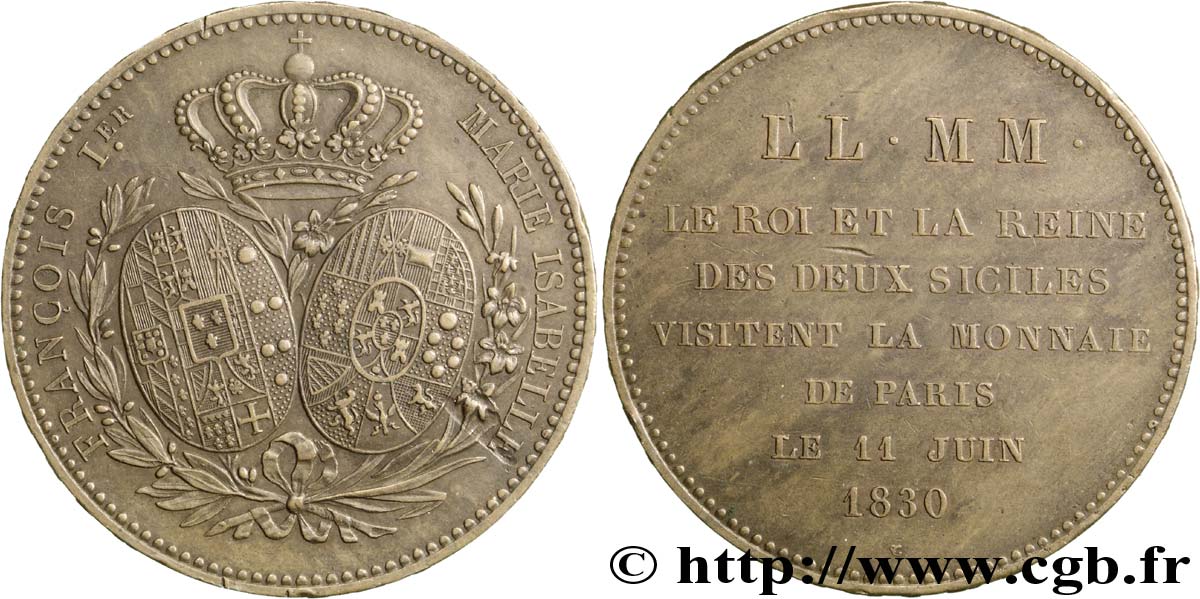 Monnaie de visite, module de 5 francs, pour le roi et la reine des Deux-Siciles à la Monnaie de Paris 1830 Paris VG.2685  SPL 