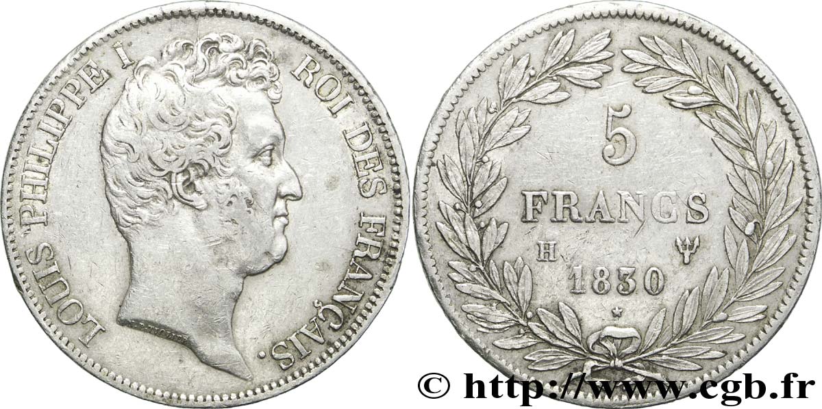 5 francs type Tiolier avec le I, tranche en creux 1830 La Rochelle F.315/5 TTB 