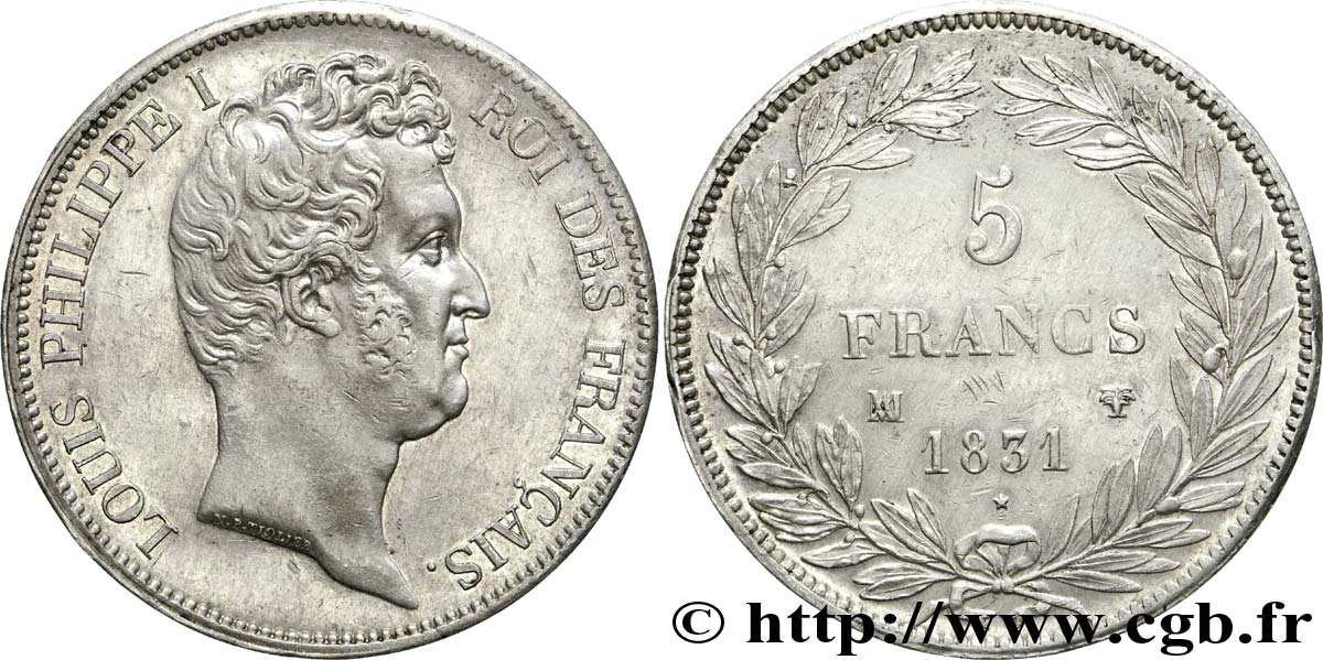 5 francs type Tiolier avec le I, tranche en creux 1831 Marseille F.315/23 EBC 