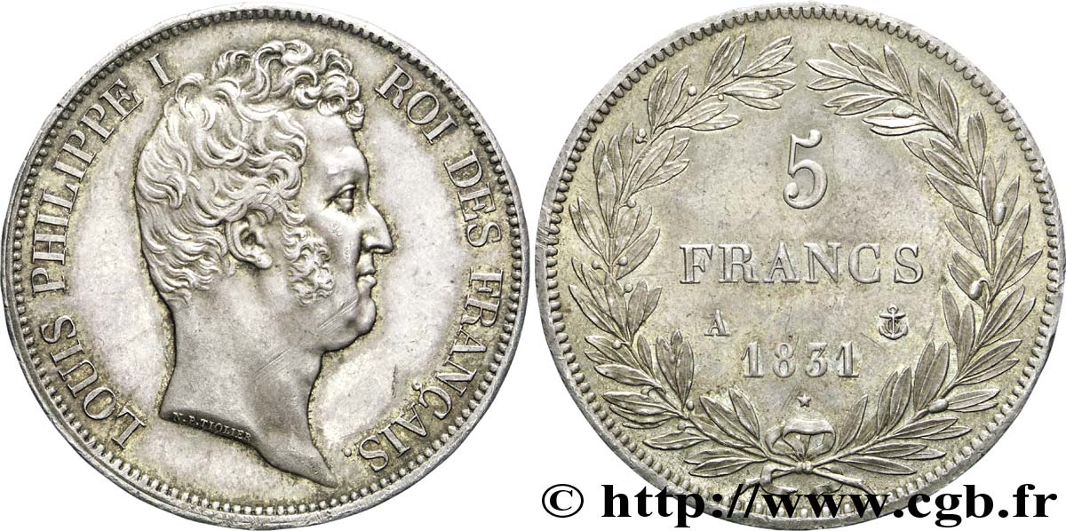 5 francs type Tiolier avec le I, tranche en relief 1831 Paris F.316/2 AU 