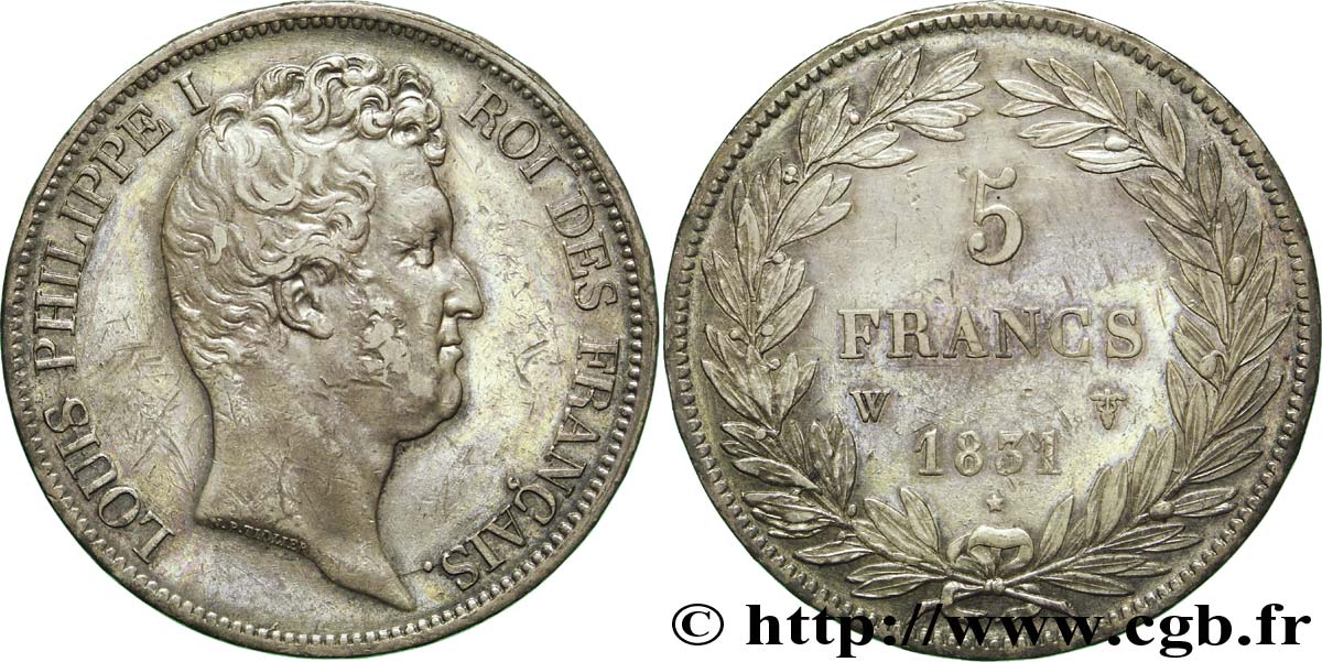 5 francs type Tiolier avec le I, tranche en relief 1831 Lille F.316/4 TTB 