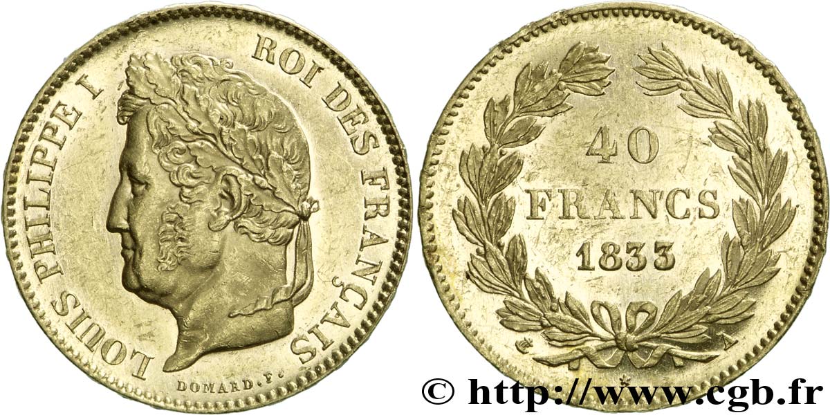 40 francs or Louis-Philippe 1833 Paris F.546/5 SUP 