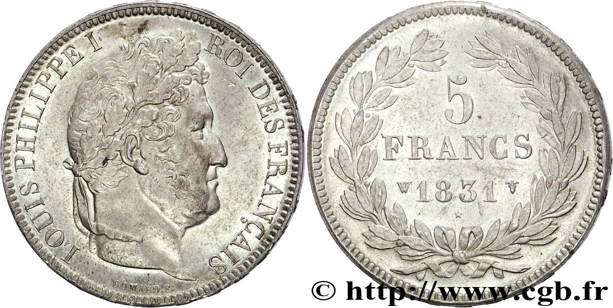 5 francs Ier type Domard, tranche en relief 1831 Lille F.320/13 SUP 