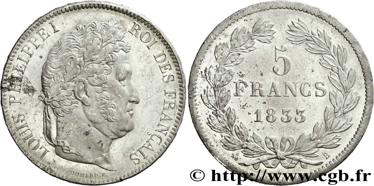 5 francs, IIe type Domard 1833 Rouen F.324/15 SUP 