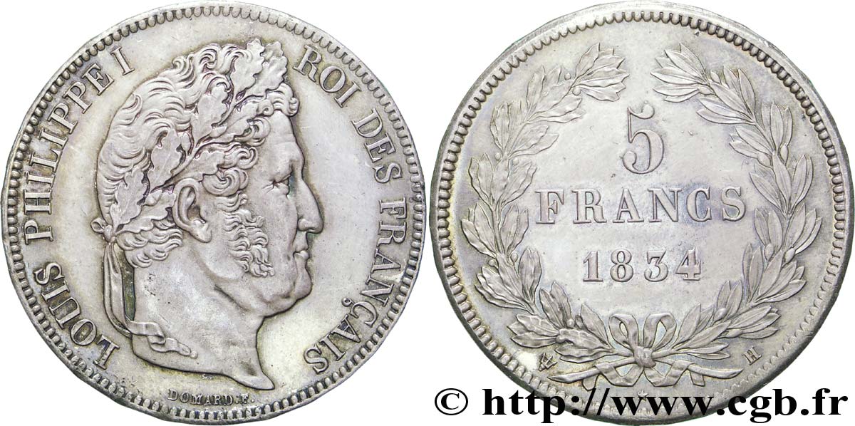 5 francs IIe type Domard 1834 La Rochelle F.324/33 SUP 