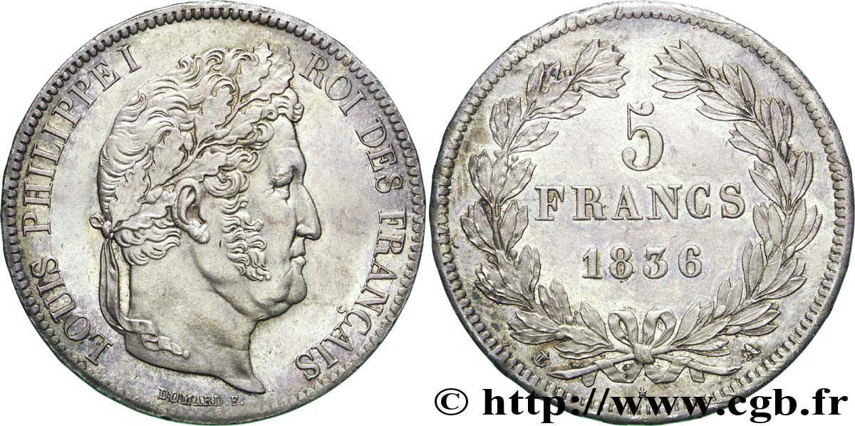 5 francs IIe type Domard 1836 Paris F.324/53 SUP 