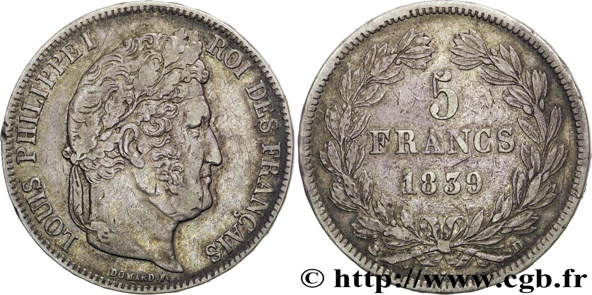 5 francs IIe type Domard 1839 Lyon F.324/78 MBC 