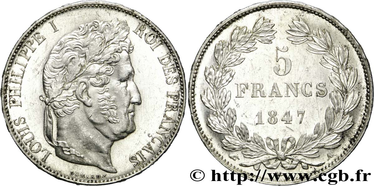 5 francs IIIe type Domard 1847 Paris F.325/14 SUP 
