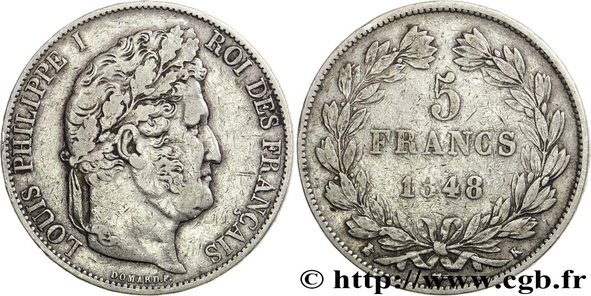 5 francs, IIIe type Domard 1848 Bordeaux F.325/19 TB 