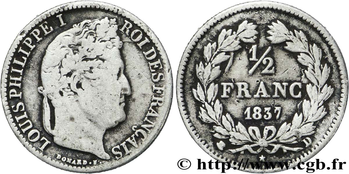 1/2 franc Louis-Philippe 1837 Lyon F.182/70 VG 