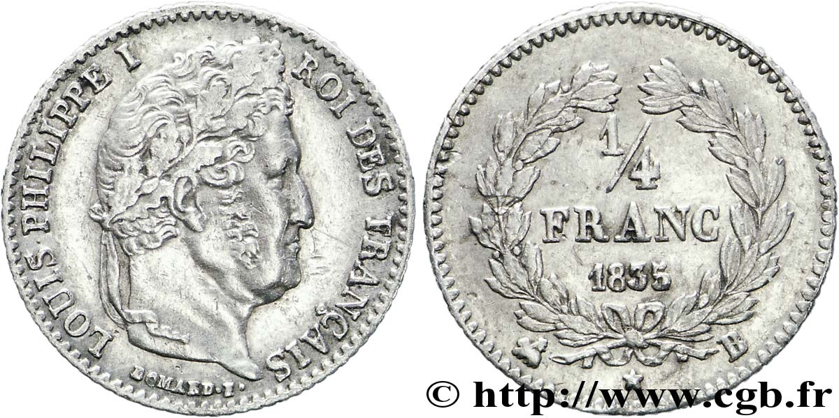 1/4 franc Louis-Philippe 1835 Rouen F.166/50 MBC 