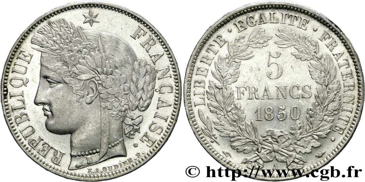 5 francs Cérès, IIe République 1850 Paris F.327/4 SUP 